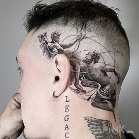Tattoo Throne from an ear? behind the ear motif: black and gray style: graphic / illustrative