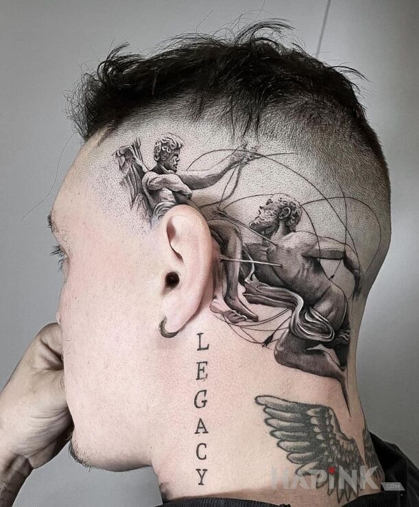 Tattoo Tron z ucha ? in characters motif and graphic / illustrative style on the neck