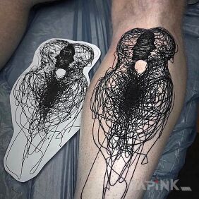 Tattoo Tangled on the leg motif: characters style: graphic / illustrative
