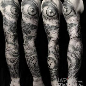 Tattoo Realistic on the upper arm motif: sleeves style: realistic