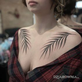 Tatuaż Dwie wycieniowane gałązki na klatce motyw: florystyczne styl: graficzne / ilustracyjne