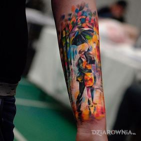 Tatuaż Taniec w deszczu na przedramieniu motyw: postacie
