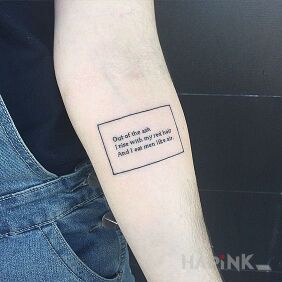 Tattoo Eating men ? On the arm motif: lettering