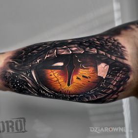 Tatuaż Dragon Eye na ramieniu motyw: smoki styl: realistyczne