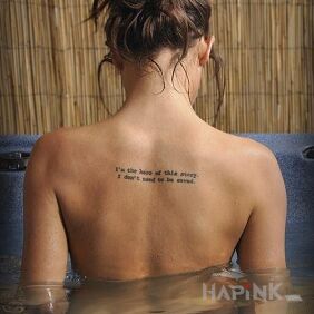 Tattoo The hero of the story on the back motif: lettering