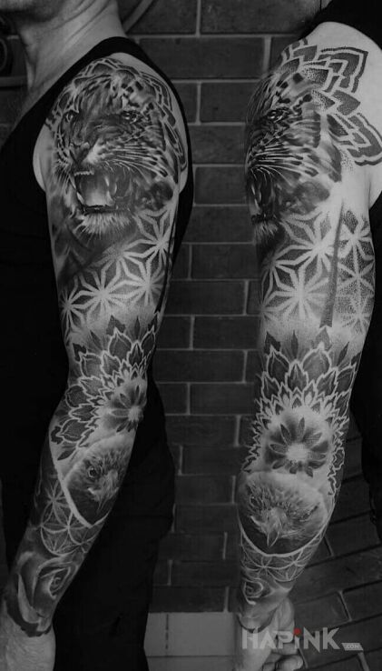 Tattoo Mój drugi rękaw in black and gray motif and realistic style on the forearm