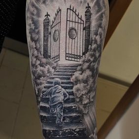 Tattoo Gates of Heaven On the arm motif: 3D style: realistic