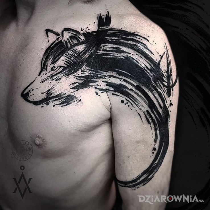 Tatuaż wilk od anna avi arts w motywie mroczne i stylu szkic na klatce