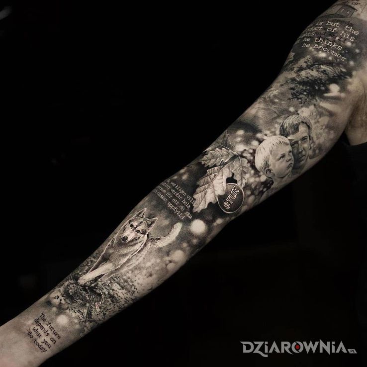 Tatuaż realistyczna robótka w motywie rękawy i stylu realistyczne na ramieniu