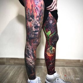 Tattoo Beautiful thing on the calf motif: 3D style: realistic