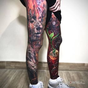Tatuaż Piękna sprawa na piszczeli motyw: 3D styl: realistyczne