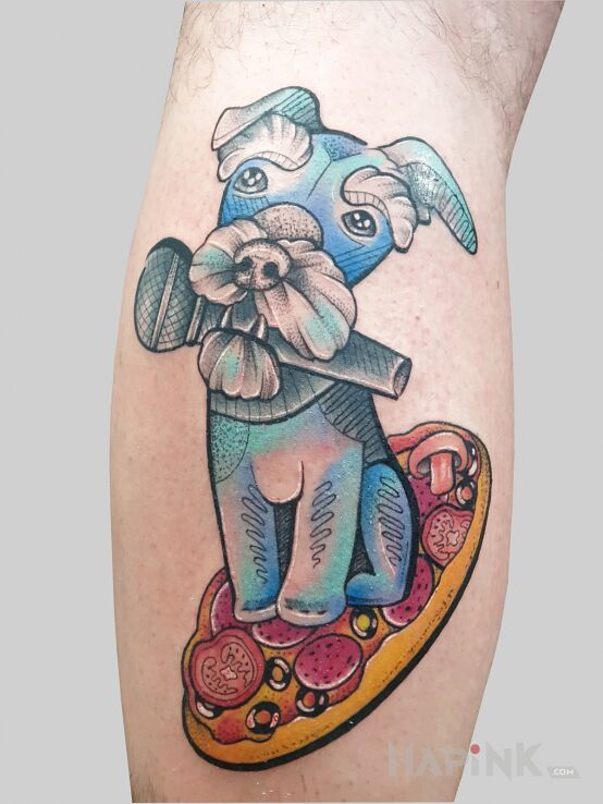 Tattoo Pamiątka po najlepszym, psim przyjacielu in animals motif and graphic / illustrative style on the calf