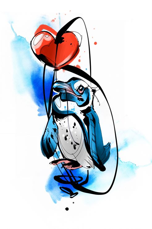 Wzór pingwin  balon  serce - watercolor