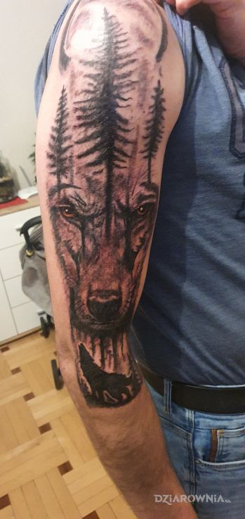 Tatuaż wilk w motywie zwierzęta i stylu graficzne / ilustracyjne na ramieniu