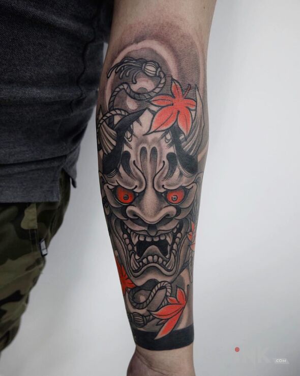 Tattoo Hannya in demons motif and japanese / irezumi style On the arm