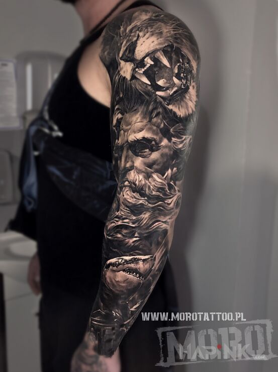 Tattoo Grecki bóg in animals motif and realistic style On the arm