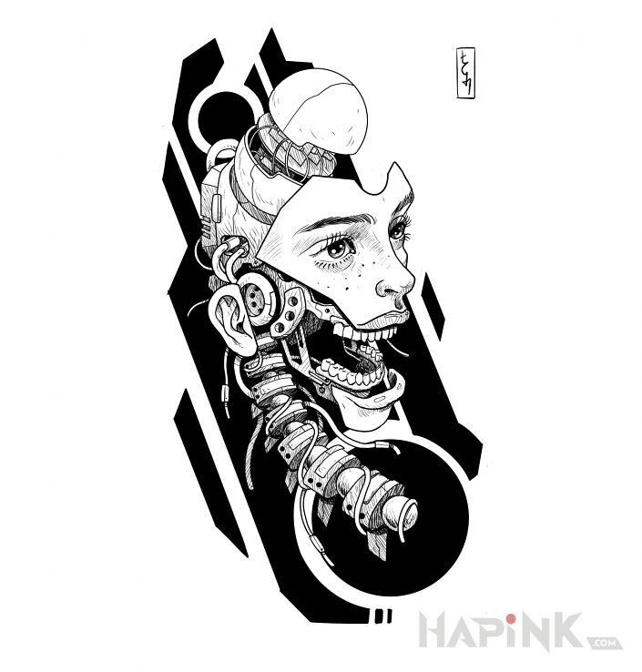 Designs cyberpunk  kobieta  twarz  cyborg - graphic / illustrative