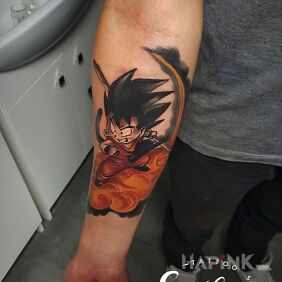 Tattoo Songo Drove in on the Pawpaw on the forearm motif: characters style: japanese / irezumi