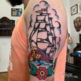 Tattoo Ship / Vessel / Mast Ship On the arm motif: other style: oldschool