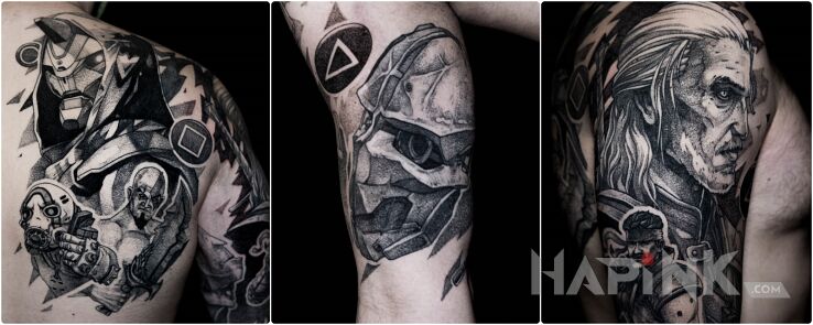 Tattoo Postacie z kultowych gier in characters motif and graphic / illustrative style On the arm