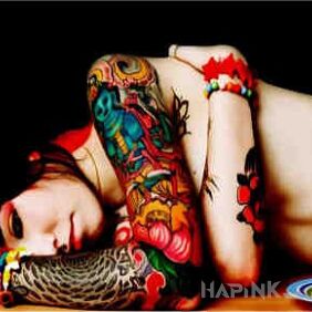 Tattoo The girl who tempts on the forearm motif: sexy