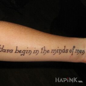 Tattoo War quote on the forearm motif: lettering