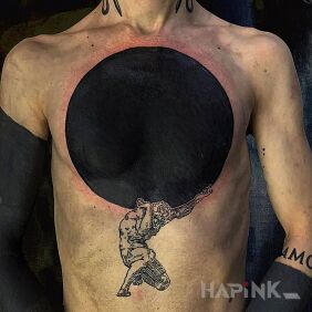 Tattoo Atlas On the arm motif: characters style: blackwork / blackout