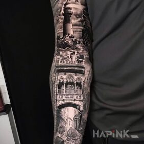 Tattoo Two kids on the forearm motif: 3D style: realistic
