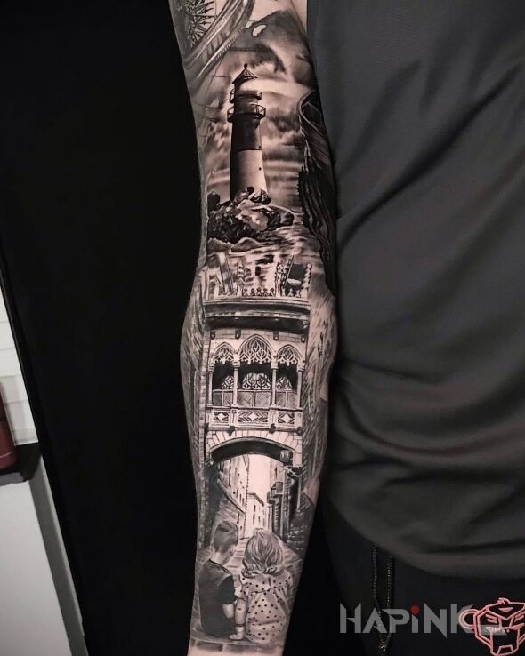 Tattoo Dwójka dzieciaków in characters motif and realistic style on the forearm
