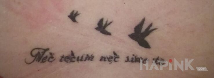 Tattoo "NIC BEZ CIEBIE WSZYSTKO Z TOBĄ :)" in lettering motif on the back