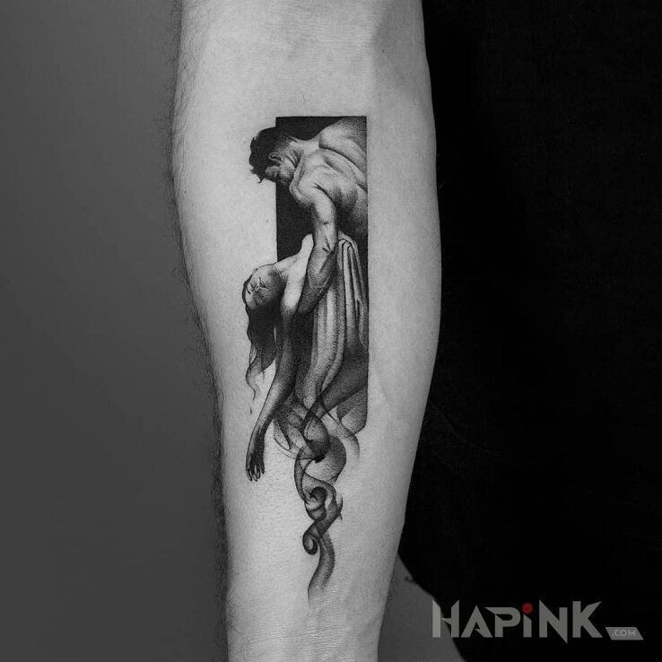 Tattoo Omdlenie in characters motif and graphic / illustrative style On the arm