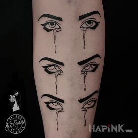 Tattoo Triple Gaze by Nowy Lepszy Szatan on the calf motif: black and gray style: ignorant