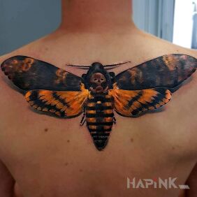Tattoo Cicada 3D on the back motif: butterflies