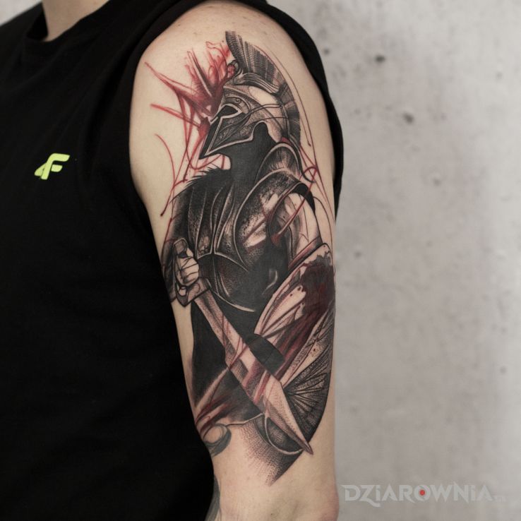 Tatuaż wojownik w motywie wojna i stylu szkic na ramieniu