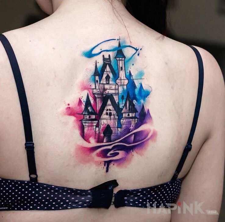 Tattoo Zamek Disney'a in other motif on the back