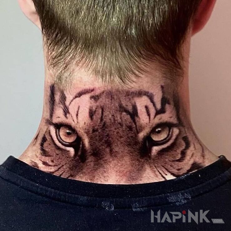 Tattoo Oczy tygrysa in animals motif and realistic style on the nape