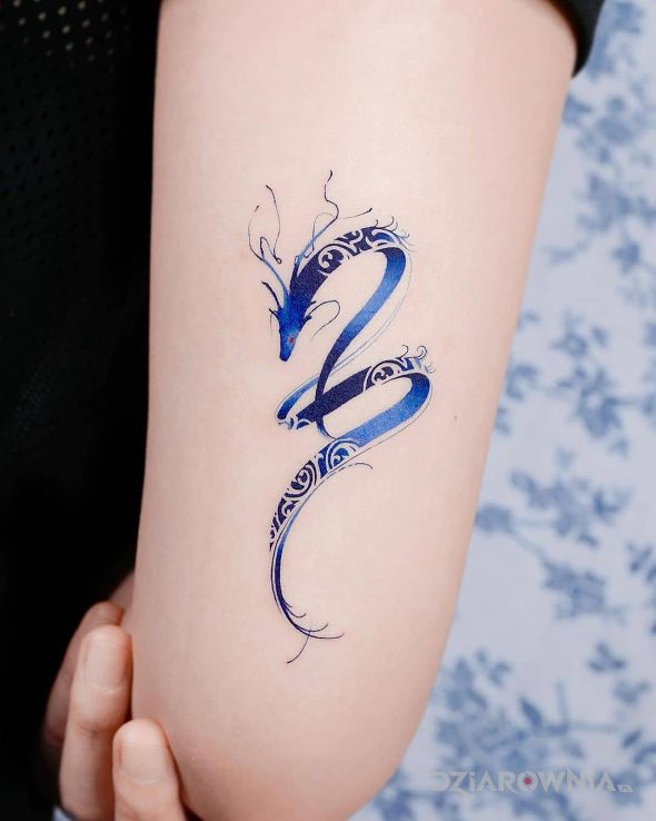 Tatuaż wodny smoczek w motywie kolorowe i stylu graficzne / ilustracyjne na ramieniu