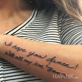 Tattoo I hope you dance On the arm motif: lettering style: calligraphy