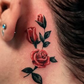 Tattoo Rose on the neck motif: colorful style: realistic