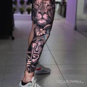 Tatuaż Lwisko na udzie motyw: twarze styl: realistyczne
