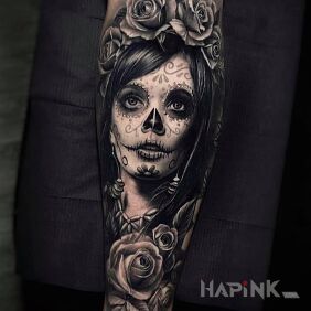 Tattoo Holy Death On the arm motif: santa muerte style: realistic