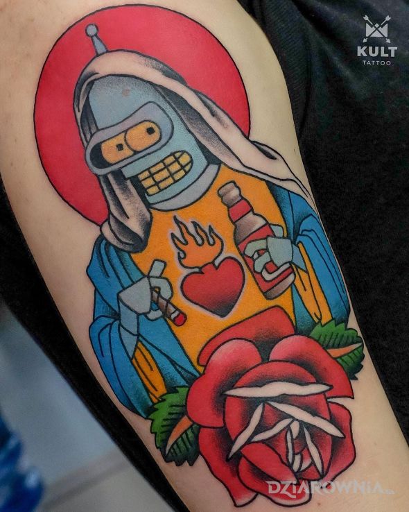 Bender tattoo on the back of the right arm