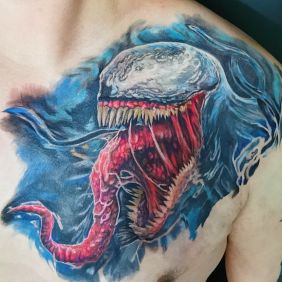 Tattoo Venom on the chest motif: colorful style: cartoon / comic book