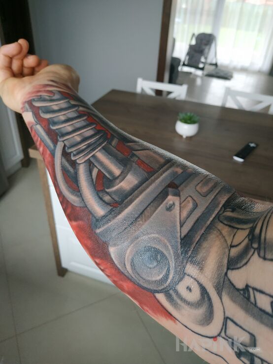 Tattoo Biomechanika in objects motif and biomechanics style On the arm