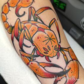Tattoo Scorpion on the forearm motif: zodiac signs style: graphic / illustrative
