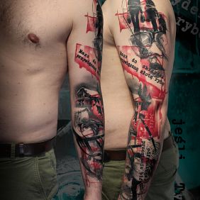 Tattoo Family is the most important on the upper arm motif: sleeves style: trash polka
