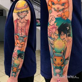 Tatuaż Rękaw Anime na ramieniu motyw: manga / anime styl: kreskówkowe / komiksowe