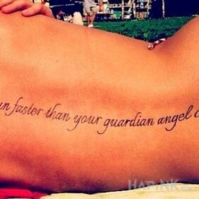 Tattoo Guardian Angel on the back motif: lettering style: calligraphy