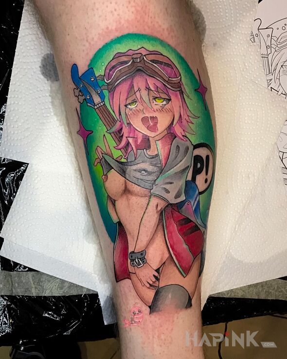 Tattoo Sexy ANIME in manga / anime motif and cartoon / comic book style on the leg