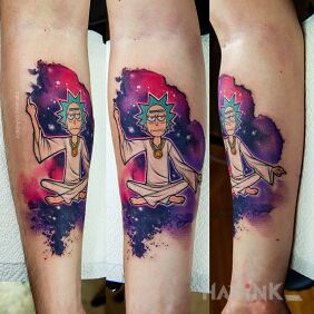 Tattoo Rick and Morty On the arm motif: cosmos style: cartoon / comic book